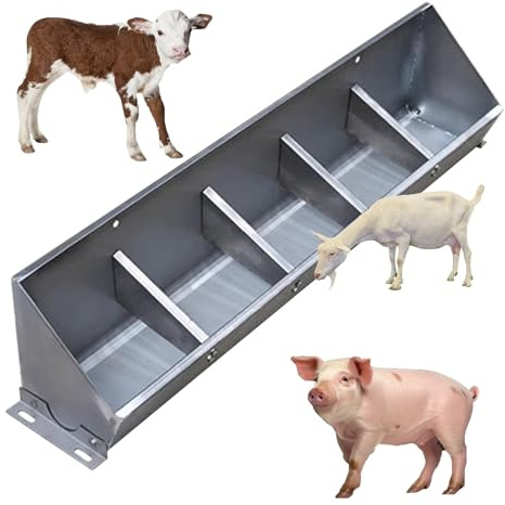Futtertrog für Nutztiere, 2-in-1 Futtertrog für Schweine, Schafe, Rinder, Bauernhof, Ziegenfutterstationen zum Aufhängen, robuster Edelstahl, getrennter Zaun-Futtertrank, abgeschrägte Öffnung und