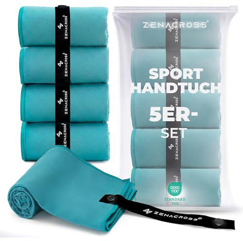 ZENACROSS - Sporthandtuch Mikrofaser 40x77cm (5er-Set) - Petrolgrün