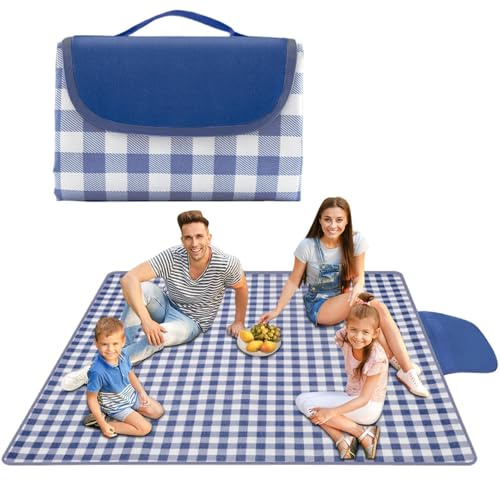 Generico Coperta da Picnic | Tappetino Antiumidità Pieghevole,Tappeto Esterno Antisabbia 200x200cm con Maniglia - per Spiaggia Campeggio Giardino Piscina Eventi all'Aperto