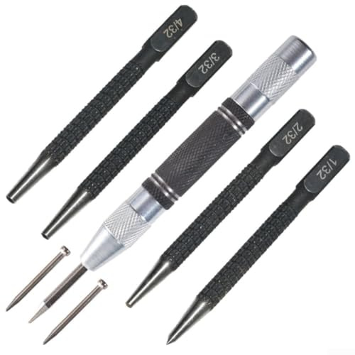 Lot de 7 outils de poinçonnage manuel avec poignée moletée antidérapante et mécanisme à ressort pour un marquage précis à une main sur bois, acier, verre et plastique