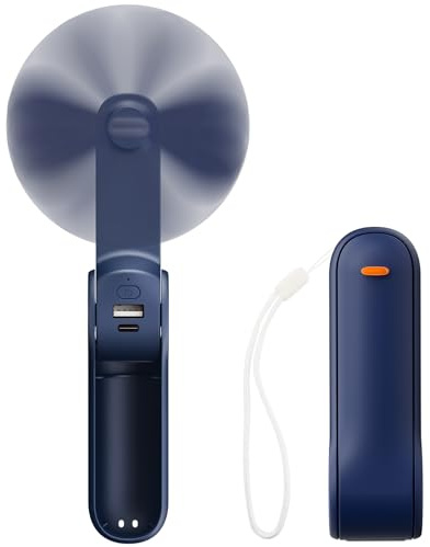 JATEKA Ventilatore Portatile 2 in 1, Ventilatore Pieghevole, Velocità Vento 3.5m/s, Ventilatore Silenzioso con Alimentazione Mobile, Adatto All'aperto, Viaggi, Ufficio