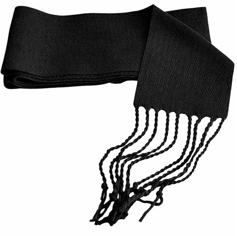 Genérico Fajines con Flecos para Traje Regional para Adulto y Niños, 50% Algodón 50% Acrílico, Fajas Fiestas, Peñas, Trajes Festivos, Disfraces, Carnaval (Negro, 12 x 140 cm (Niños 0-7 Años))