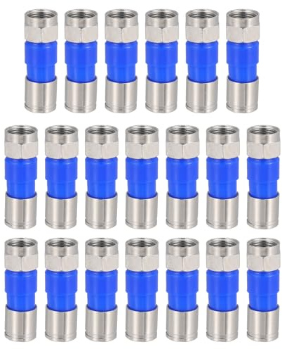 sourcing map 20 Pcs F Type Coaxial Cable Compression Connectors, 75 Ohm Copper RG59 Coaxial Male Connector with Water Tight O Ring for Cable TV Antennas Routers Modems Satellite TV, Blue
