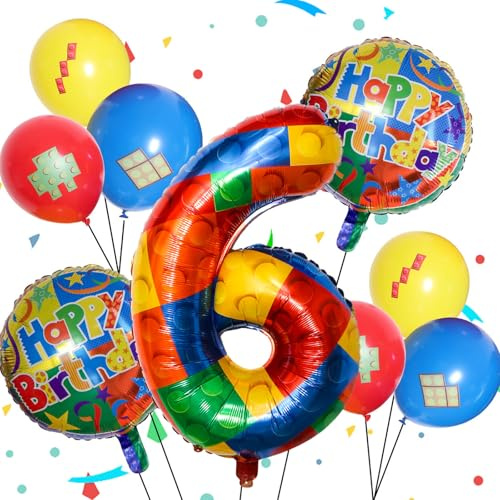 Ovanda Baustein Folienballon Zahl 6, 9 Stück Folienballon Buchstaben