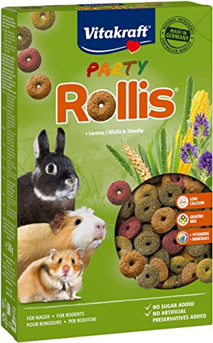 Vitakraft - Rollis Party, Snacks para Roedores de Cereales y Verduras, con Vitaminas y Minerales, Sin Azúcar Añadido - 500 g