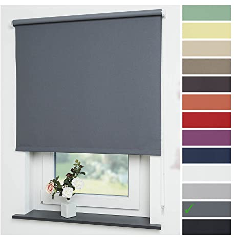 Liedeco® Rollo, Fenster Rollo, Kettenzug-Rollo / 182 x 180 cm (Breite x Höhe), dunkelgrau/Verdunkelnd, Abdunkelnd, Blickdicht/viele Farben, Größen und Typen/Breiten 60-200 cm