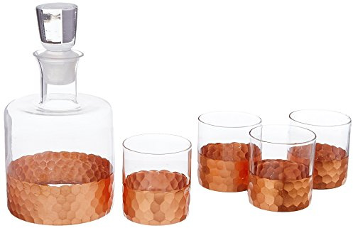 Fitz and Floyd 206532-5WHGB Daphne Decorative Whiskey Decanter Set with Top-Lead Free Glass for Wine, Bourbon, Brandy, Liquor, Copper