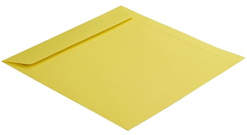 50 Stück, Farbige Briefumschläge, 220 x 220 mm, Haftklebung mit Abziehstreifen, Gerade Klappe, 120 g/qm Colorista, Ohne Fenster, Gelb, Blanke Briefhüllen