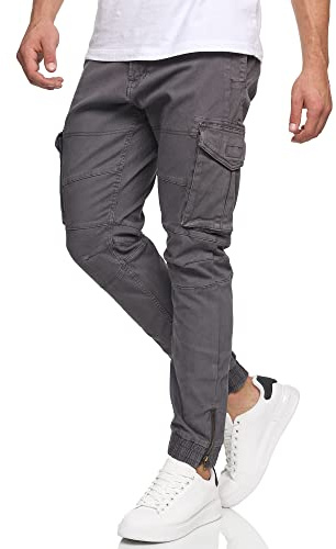 Indicode Hombres Alex Pantalón Cargo de algodón con 6 Bolsillos Dk Grey L