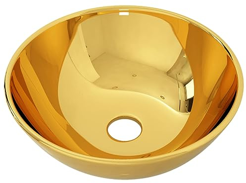 vidaXL Waschbecken Aufsatzwaschbecken Waschtisch Waschplatz Handwaschbecken Waschschale Aufsatzbecken Becken Badezimmer 28x10cm Keramik Golden