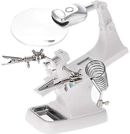 MMOBIEL Helping Hand Lötstation LED Licht 360° drehbar Lupe Halterung mit Klammern und Alligator-Klemmen