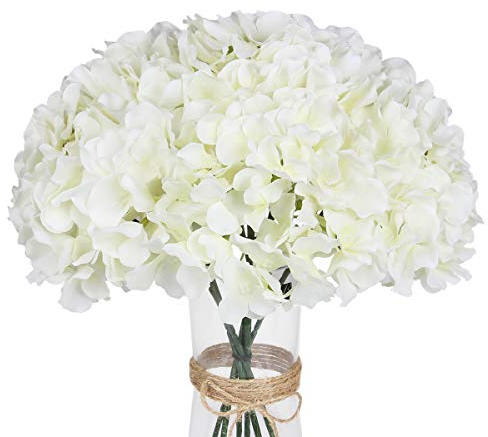 LuLuHouse, teste di ortensie artificiali in seta con steli, colore bianco avorio, fai da te, centrotavola per matrimoni, casa, feste, baby shower (10, bianco avorio)