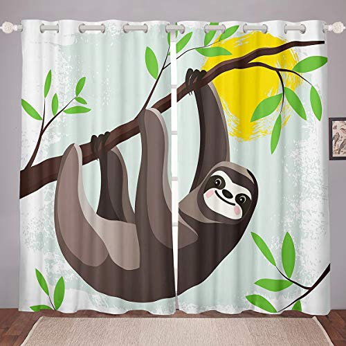 Tende per finestre per bambini con motivo animale, per camera da letto, soggiorno, con motivo animale, per ragazzi, ragazze, con finestra e tendaggi marroni, per decorare la stanza, W66 x L72