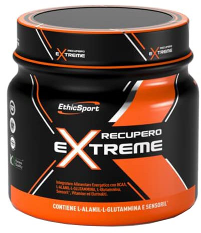 EthicSport - Recupero Extreme - Barattolo da 400 g - Integratore alimentare con bcaa, l-alanil-l-glutammina, l-glutammina, sensoril, vitamine ed elettroliti. Recupero post-attività sportiva