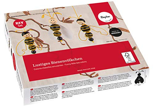 Rayher Bastelpackung Lustiges Bienenvölkchen, Rohholzkugeln aus Buchenholz „Made in Germany“, FSC 100%, Material für 6 Bienen, 63144000