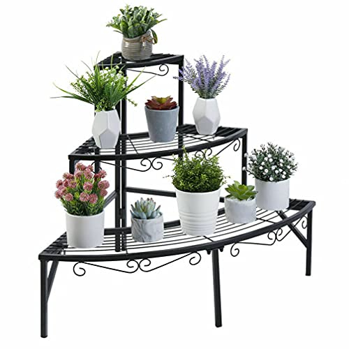 unho Escalier Porte Plantes Noir, Étagère Plante Fer Forgé Solide, Support Plante Design à 3 Niveaux, Chaque Niveau Charge 20kg, Convient pour Jardin Balcon Véranda Maison etc - 77x58x56cm