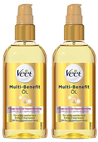 Veet Multi Benefit Öl für seidigweiche Haut die Anwendung auf dem Körper Gesicht entwickelt 24h feuchtigkeitsspendend, Transparent, 2 x 100ml