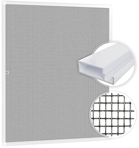 SAMUFLY Fliegengitter 120x140cm Alurahmen weiß für Fenster Fliegennetz Insektenschutzgitter Mückenschutz Insektenschutzrahmen