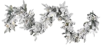 Künstliche Weihnachtsgirlande mit Beleuchtung Schnee 180 cm Indoor weiß Sundo