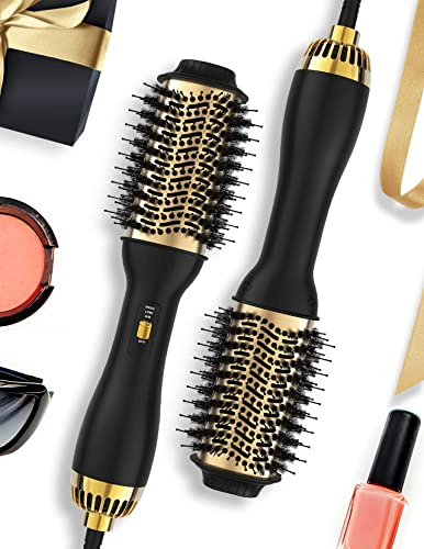 LANDOT Hair Blow Dryer Brush - One-Step Hot Air Brush for Fast Drying Smoothing Volumizing, 60mm Oval Barrel for Salon Blowouts, Ionic Technology for Frizz Control, 3 Heat/2 Speed fit All Hair Types