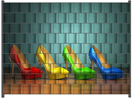 Wallario Zaun Sichtschutz Windschutz für EIN- und Doppelstabmattenzäune in der Größe Breite 2,50m x Höhe 1,80m, Motiv: Bunte Schuhe - High Heels für Frauen