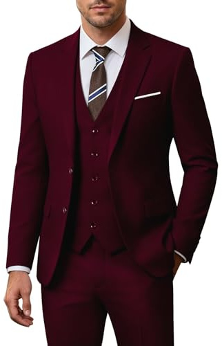 Men Suit Set Slim Fit Wedding Suit Business Suit Burgundy Prom Groomsmen Suits Tuxedos Jacket Blazer Vest Pants Men Suits M