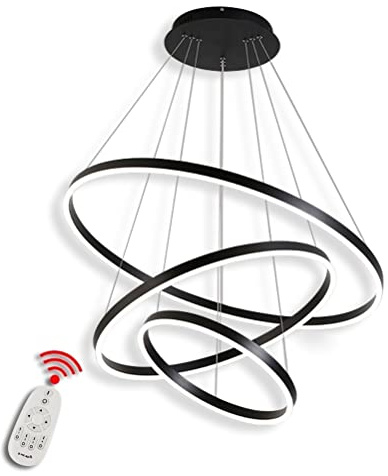 BEHWU LED Pendelleuchte, Esstisch Hängelampe Dimmbar Dreifarbiger Farbwechsel mit Fernsteuerung (Black, 3 rings 20+40+60CM)