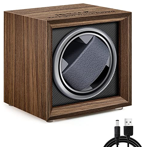 Automatic Watch Winder Box Single: Self Winding Watches Shaker Spinner Wooden Watch Turner Rotator Display Case with Quiet Motor - Men Mechanical Wrist Watches Rotating Holder Stand USB Powered, Black