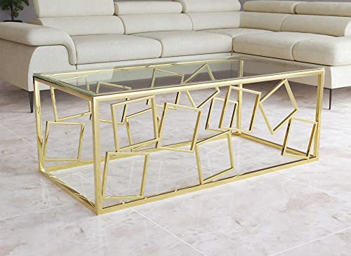 DecoInParis Table Basse Design en Verre et métal doré rectangulaire ARVI