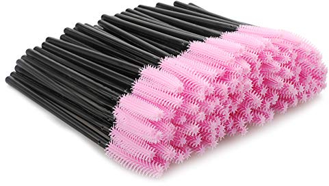 G2PLUS 100PCS Brosse à Cils Goupillon Cils Brosses à Cils Jetables Pinceau Goupillon Applicateur de Mascara et Brosse à Sourcils en Silicone(Noir+Rose)