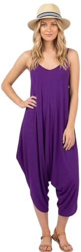 STAR FASHION Ladies Strappy Baggy Harem Jumpsuit Romper Dress Top Womens Sleeveless All in One V-Neck Cami Playsuit UK Purple 12-14