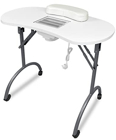 TRMLBE Tavolo per manicure con ventosa tavolo per manicure mobile pieghevole tavolo per manicure portatile kit manicure con cuscino per le mani e borsa per il trasporto 90 x 37 x 77 cm - bianco