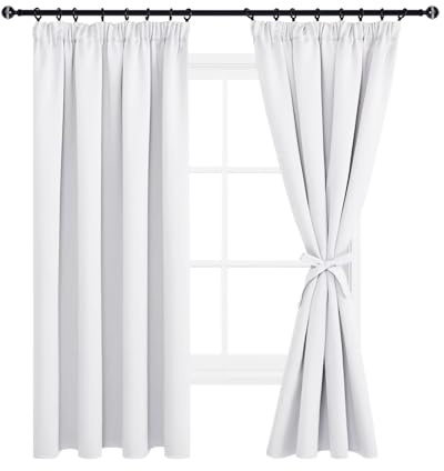 DWCN Sovrum gardiner för skensystem set om 2 stycken H 183 x B 117 cm, mörkläggningsgardiner med gardinband, veckband gardiner korta mörka gardiner mörka för barnrum, gråvit