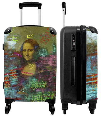 NoBoringSuitcases.com® Koffer groß Trolley Rollkoffer Reisekoffer mit 4 Rollen Fotokoffer - Graffiti - Mona Lisa - Abstrakt - Straßenkunst - Alte Meister - 67x43x25cm - 90 Liter