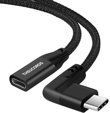 Thsucords 100W USB C Verlängerungskabel 3M, 20Gbps 90 Grad Rechtwinkliges USB C 3.2 Stecker auf Buchse Kabel 4K Video kompati