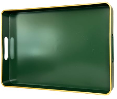 UOEKCS Rechteckiges dekoratives Tablett, Kunststoff-Serviertabletts mit Griffen, Couchtisch-Tablett für Ottomane, Wohnzimmer, Küche, Heimdekoration, 39,9 x 25,9 x 3,5 cm (grün)