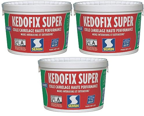 Colle pour Carrelage Haute Performance Kedofix Semin, Prêt à l'emploi, Intérieur/extérieur, seau de 5 kg, Lot de 3