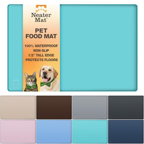 Neater Pet Brands Napfunterlage Hund und Katzen Wasserdicht - Silikon Katzen- und Hundenapf Unterlage - Futtermatte Hund und Katzen Schützt Böden vor Futter und Wasser (81,3 cm x 61 cm, Aquamarin)