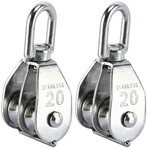 UYUME Edelstahl, Flaschenzug, Flaschenzugrolle, 2er-Pack Doppelrollenblock aus Edelstahl 304, Kran-Drehhaken, Doppelrollen-Laderolle (M25) (Size : M20)