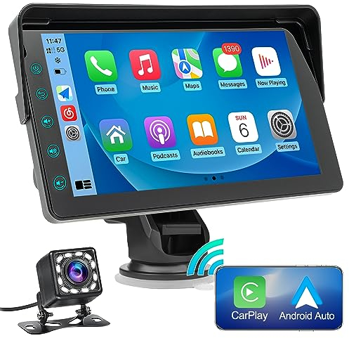 2024 Newest Wireless Apple Carplay&Android Auto,Portable TouchScreen Automatic Multimedia Player,Autoradio with Mirror Link/Siri/FM/1080p Backup Camera/Bluetooth/GPS/Navigation Screen for All Vehicles