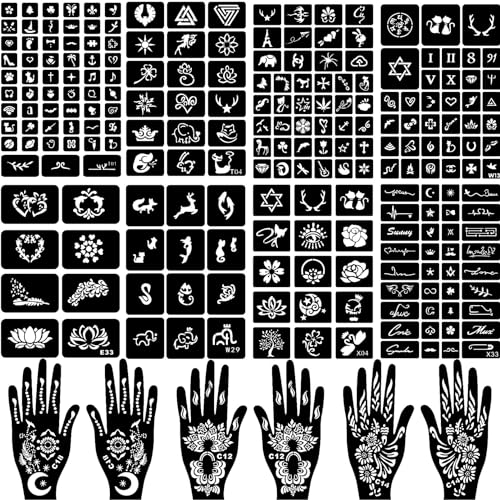 Temporäre Tattoo Schablonen, 14 Blätter Glitter Henna Tattoo Schablonen mit Make-up Schablonen für Kinder und Erwachsene Halloween Party