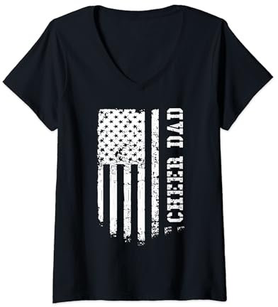 Damen Cheer Dad Cheerleading Amerikanische Flagge Vatertag Cheerleader T-Shirt mit V-Ausschnitt
