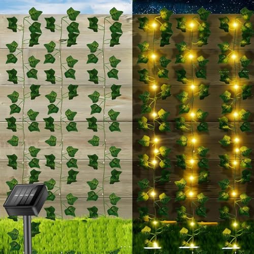 YUNYODA Vines with Fairy Lights 10M 100LED Ivy Fairy Lights, Solar LED String Lights Outdoor with 8 Modes, 33Ft Artificial Ivy Fake Vines Hanging Plant Decoration for Wedding, Party, Garden