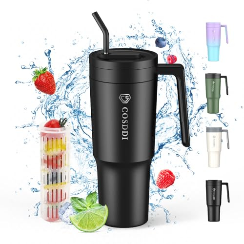 CS COSDDI Thermobecher mit Strohhalm, 40oz Kaffeebecher to go mit Stroh und Griff 1180ml Autobecher Becher Tumbler Thermobecher Doppelwandiger Edelstahl Auslaufsicher Isolierbecher (40oZ Black)