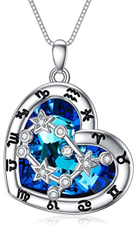 enjoylifecreative Damen 12 Sternzeichen Kristall Halskette 925er Sterling Silber Horoskop Geburtsstein Anhänger Kette Sternbilder Astrologie Schmuck Geschenke für Frauen Mädchen