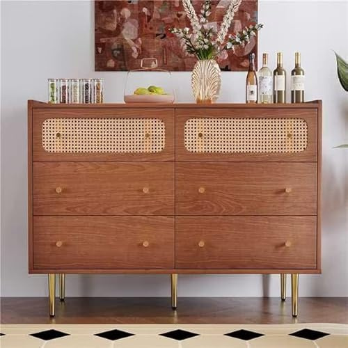 BTM Walnut Sideboard Cabinet, Chest of Drawers with 6 Drawers, Chest of Drawers Bedroom, 40D x 120W x 90H CM