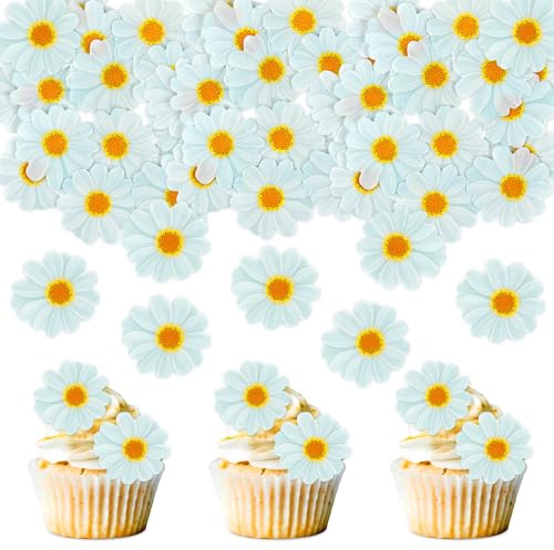 40 Stück Essbare Blumen Cupcake Toppers Weiße Chrysantheme Tortenaufleger Essbare Blumen Tortendekoration Picks Hochzeit Baby Dusche Party Hochzeit Jahrestag Geburtstag Party Cupcake Dekoration