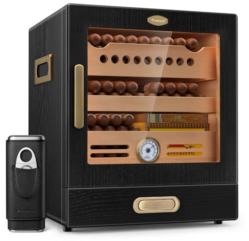 COOL KNIGHT Zigarren-Humidorschrank, Zigarrenschrank Humidor mit spanischer Zedernholzschublade, Präzisions-Hygrometer, 2 Luftbefeuchter, Zigarrenzubehör-Schublade und Reise-Zigarrenetui, Weihnachten