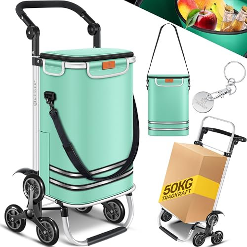 KESSER® Chariot à provisions avec compartiment réfrigérant, avec capacité de 56 L, charge jusqu'à 50 kg, chariot et sac à bandoulière 3 en 1, incl. Puce de courses, Pliable, Vert Menthe