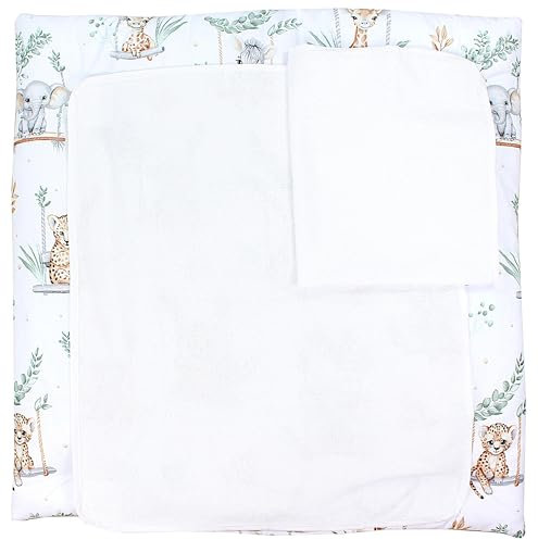 TupTam Baby Wickelauflage inkl. 2 Frotteebezügen ANK019, Farbe: Safari Schaukel Grün, Größe: 70 x 70 cm